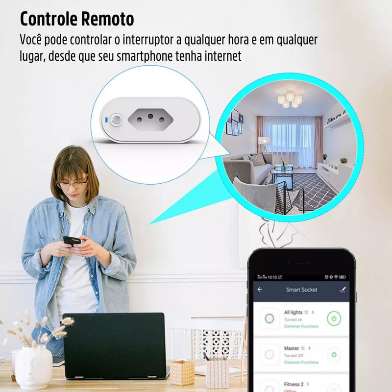 Tomada Inteligente 16A Wi-Fi Liga e Desliga via Aplicativo Compatível com Alexa e Google Assistente